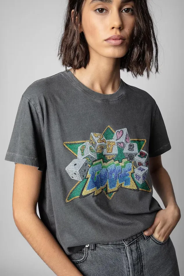 Zadig and Voltaire TShirts ZOE CORE CHO LOVE GREY 8211 Women Zadig and Voltaire TShirts ZOE CORE CHO LOVE GREY 8211 Women