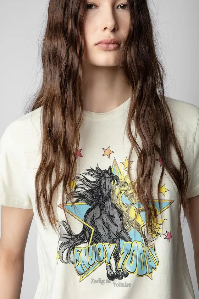 Zadig and Voltaire TShirts ZOE HORSES TSHIRT SUGAR 8211 Women Zadig and Voltaire TShirts ZOE HORSES TSHIRT SUGAR 8211 Women