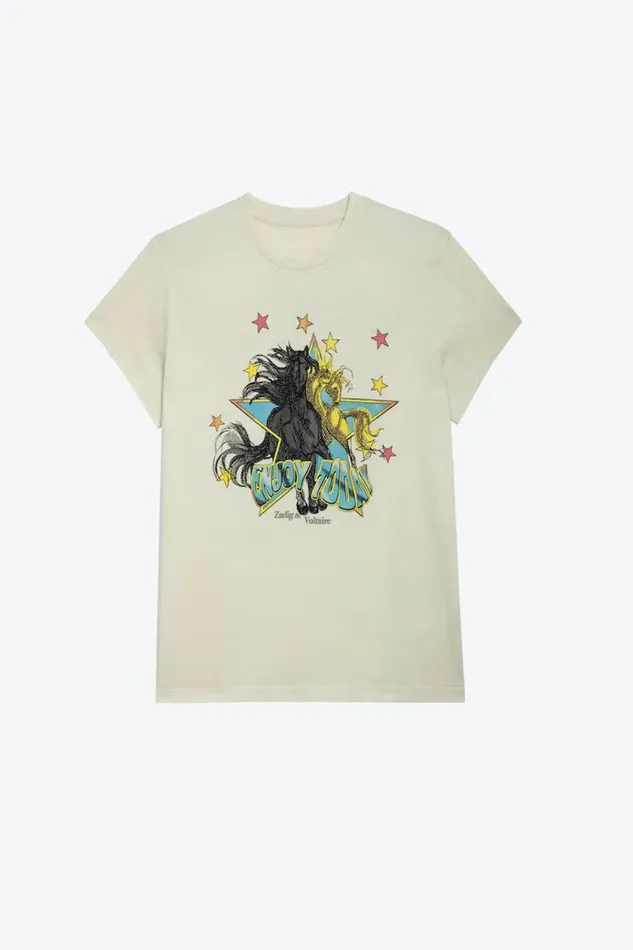 Zadig and Voltaire TShirts ZOE HORSES TSHIRT SUGAR 8211 Women Zadig and Voltaire TShirts ZOE HORSES TSHIRT SUGAR 8211 Women